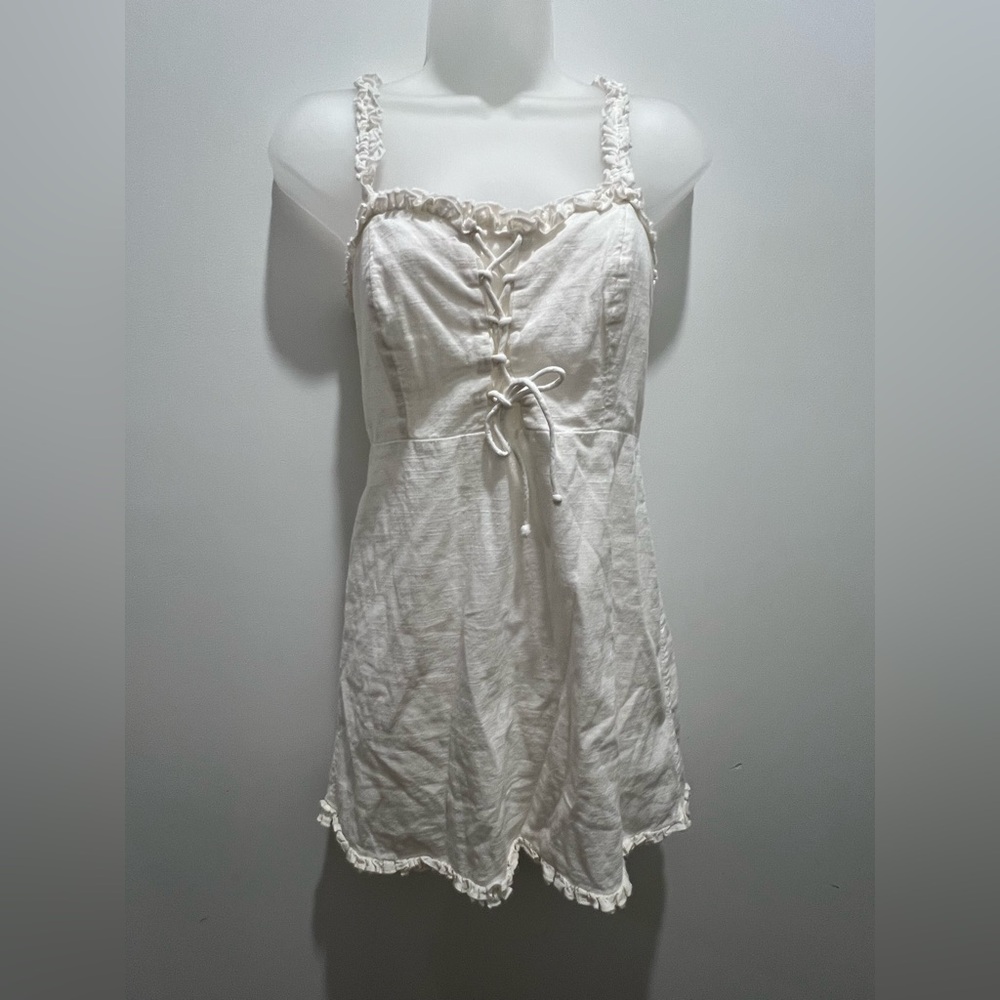 Urban Outfitters Cream Smocked Back Ruffle Hem Mini Dress S - Picture 5 of 5
